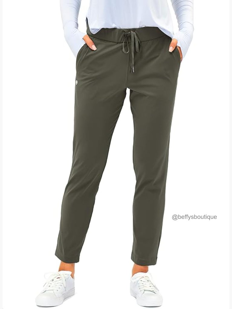 Stretch Ankle Sweatpants With Deep Pockets, 7/8 Length, Elastic Waistband